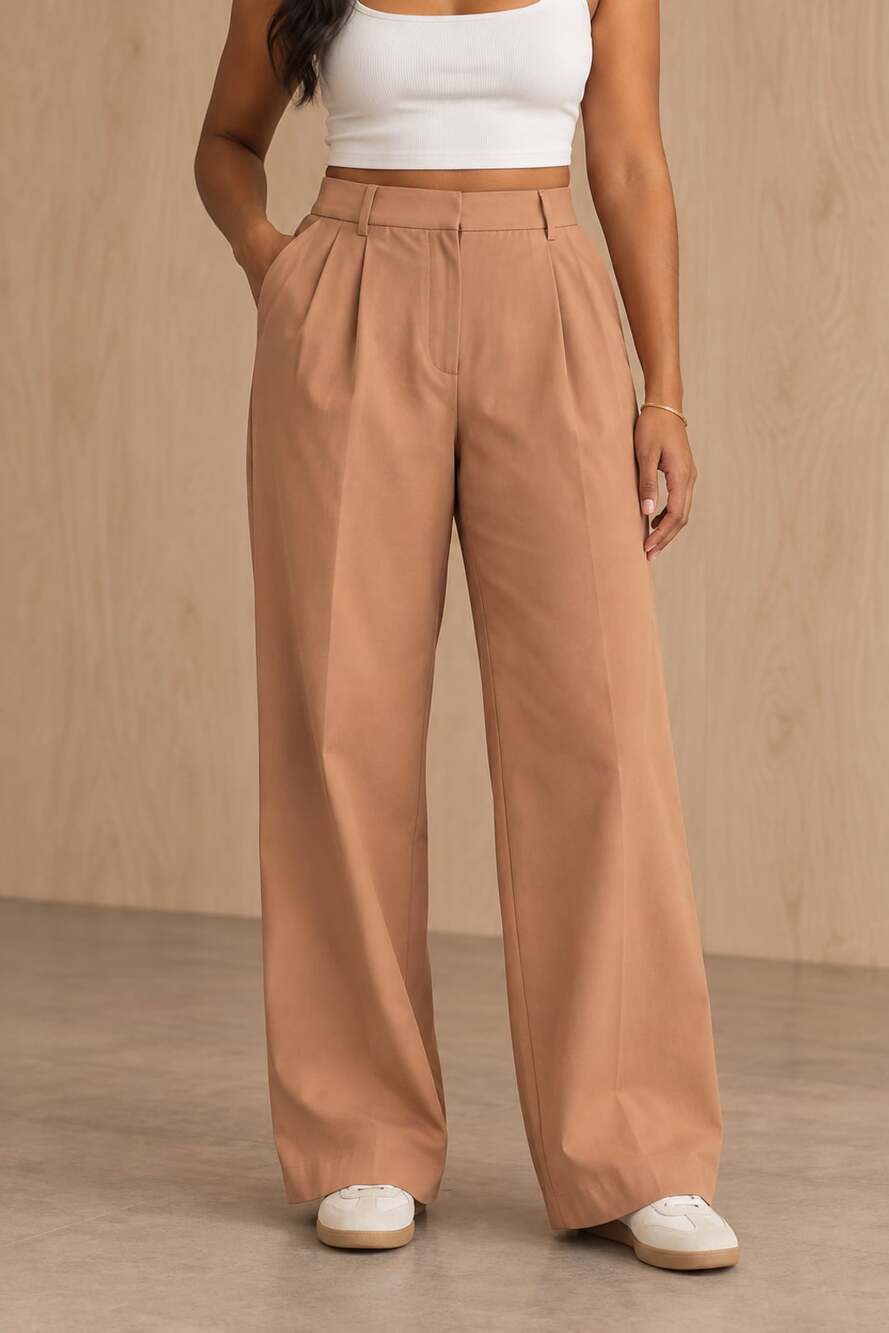 Abercrombie & Fitch Sloane Tailored Wide Leg Pants in Camel, Size 8